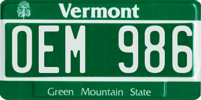 VT license plate OEM986