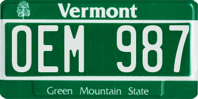 VT license plate OEM987