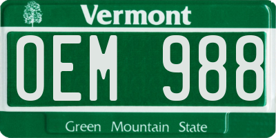 VT license plate OEM988