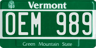 VT license plate OEM989