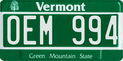 VT license plate OEM994