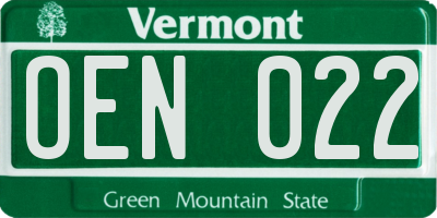 VT license plate OEN022