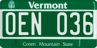 VT license plate OEN036