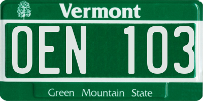 VT license plate OEN103