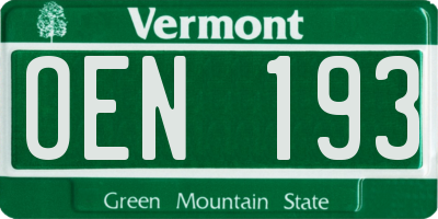 VT license plate OEN193