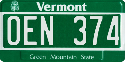 VT license plate OEN374