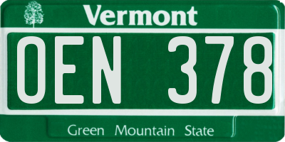 VT license plate OEN378