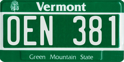 VT license plate OEN381