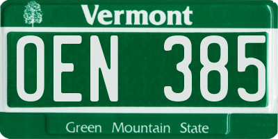 VT license plate OEN385