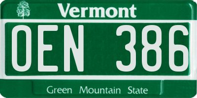 VT license plate OEN386