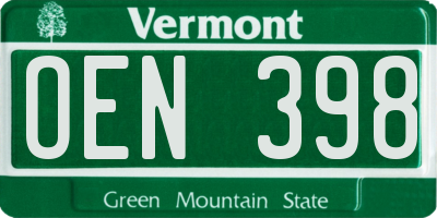 VT license plate OEN398