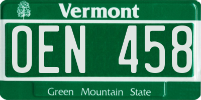 VT license plate OEN458