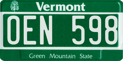 VT license plate OEN598