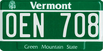 VT license plate OEN708