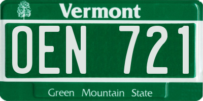 VT license plate OEN721