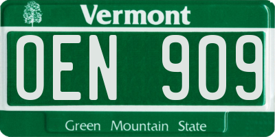 VT license plate OEN909