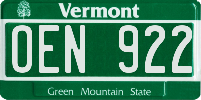 VT license plate OEN922