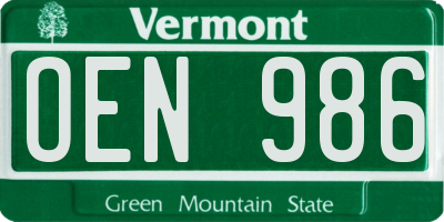 VT license plate OEN986