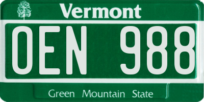 VT license plate OEN988