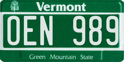 VT license plate OEN989