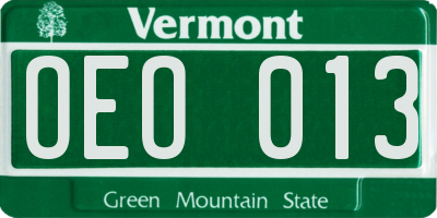 VT license plate OEO013
