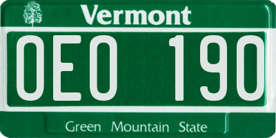 VT license plate OEO190