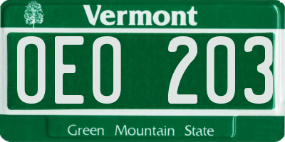 VT license plate OEO203