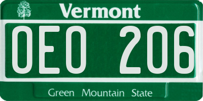 VT license plate OEO206