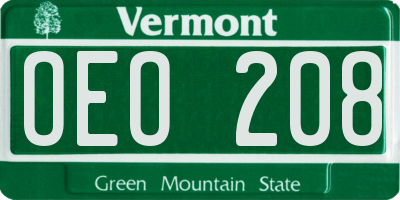 VT license plate OEO208