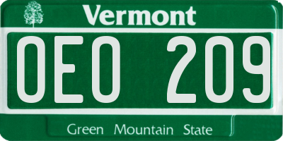 VT license plate OEO209