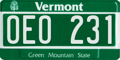 VT license plate OEO231