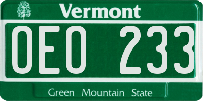 VT license plate OEO233