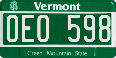 VT license plate OEO598