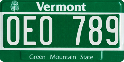 VT license plate OEO789