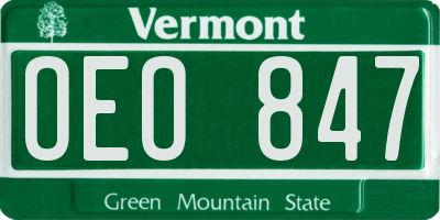 VT license plate OEO847