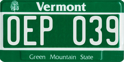 VT license plate OEP039