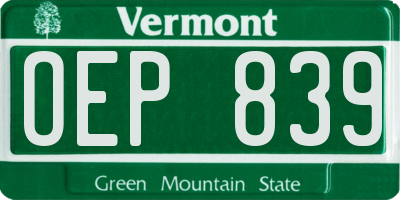 VT license plate OEP839