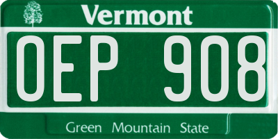 VT license plate OEP908