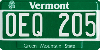 VT license plate OEQ205