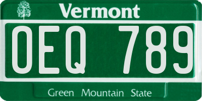 VT license plate OEQ789