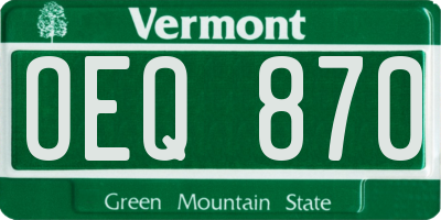 VT license plate OEQ870