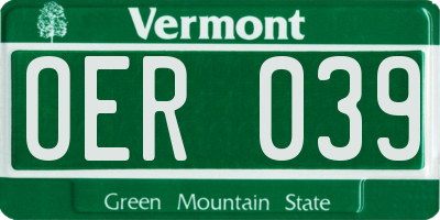 VT license plate OER039