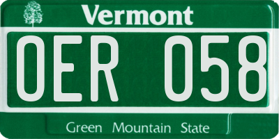 VT license plate OER058
