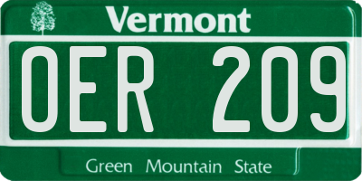 VT license plate OER209