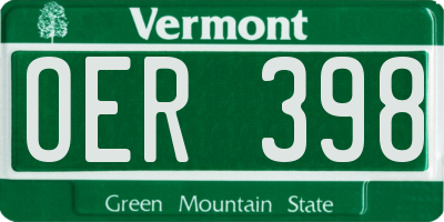 VT license plate OER398