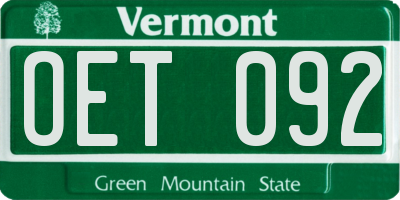 VT license plate OET092
