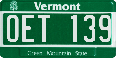 VT license plate OET139