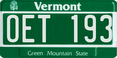 VT license plate OET193