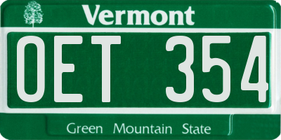 VT license plate OET354