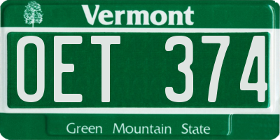 VT license plate OET374